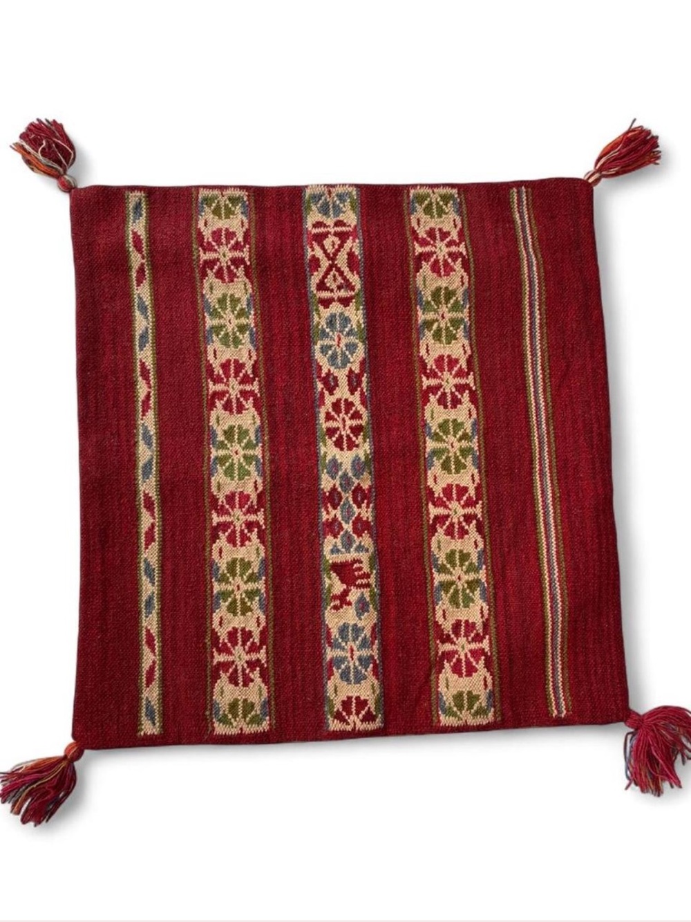 Pottery Barn Wool Woven Red  Pillow Cover with Tassels Boho Cottagecore 24x24